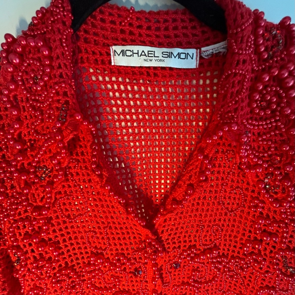 Michael Simon Collared Red Beaded Buttoned Down B… - image 4